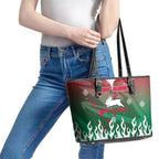 Personalized South Sydney Rabbitohs Leather Tote Bag Y2K Grunge Aesthetic With Cyber Flames and Starburst Graphics