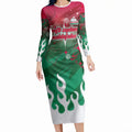 Personalized South Sydney Rabbitohs Long Sleeve Bodycon Dress Y2K Grunge Aesthetic With Cyber Flames and Starburst Graphics