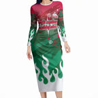 Personalized South Sydney Rabbitohs Long Sleeve Bodycon Dress Y2K Grunge Aesthetic With Cyber Flames and Starburst Graphics