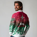 Personalized South Sydney Rabbitohs Long Sleeve Polo Shirt Y2K Grunge Aesthetic With Cyber Flames and Starburst Graphics