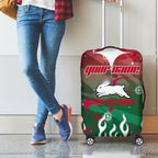 Personalized South Sydney Rabbitohs Luggage Cover Y2K Grunge Aesthetic With Cyber Flames and Starburst Graphics