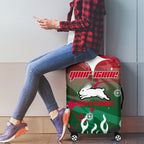 Personalized South Sydney Rabbitohs Luggage Cover Y2K Grunge Aesthetic With Cyber Flames and Starburst Graphics