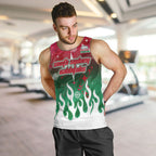 Personalized South Sydney Rabbitohs Men Tank Top Y2K Grunge Aesthetic With Cyber Flames and Starburst Graphics
