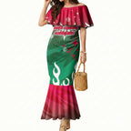 Personalized South Sydney Rabbitohs Mermaid Dress Y2K Grunge Aesthetic With Cyber Flames and Starburst Graphics