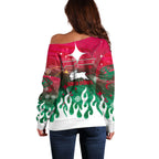 Personalized South Sydney Rabbitohs Off Shoulder Sweater Y2K Grunge Aesthetic With Cyber Flames and Starburst Graphics