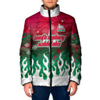 Personalized South Sydney Rabbitohs Padded Jacket Y2K Grunge Aesthetic With Cyber Flames and Starburst Graphics