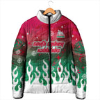 Personalized South Sydney Rabbitohs Padded Jacket Y2K Grunge Aesthetic With Cyber Flames and Starburst Graphics