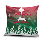 Personalized South Sydney Rabbitohs Pillow Cover Y2K Grunge Aesthetic With Cyber Flames and Starburst Graphics