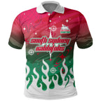 Personalized South Sydney Rabbitohs Polo Shirt Y2K Grunge Aesthetic With Cyber Flames and Starburst Graphics