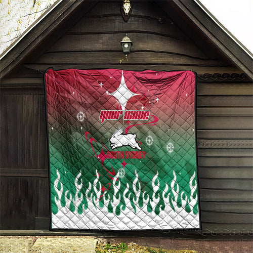 Personalized South Sydney Rabbitohs Quilt Y2K Grunge Aesthetic With Cyber Flames and Starburst Graphics