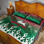 Personalized South Sydney Rabbitohs Quilt Bed Set Y2K Grunge Aesthetic With Cyber Flames and Starburst Graphics