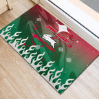 Personalized South Sydney Rabbitohs Rubber Doormat Y2K Grunge Aesthetic With Cyber Flames and Starburst Graphics
