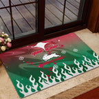 Personalized South Sydney Rabbitohs Rubber Doormat Y2K Grunge Aesthetic With Cyber Flames and Starburst Graphics