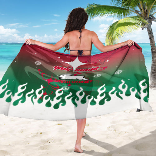 Personalized South Sydney Rabbitohs Sarong Y2K Grunge Aesthetic With Cyber Flames and Starburst Graphics