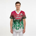 Personalized South Sydney Rabbitohs Scrub Top Y2K Grunge Aesthetic With Cyber Flames and Starburst Graphics