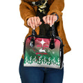 Personalized South Sydney Rabbitohs Shoulder Handbag Y2K Grunge Aesthetic With Cyber Flames and Starburst Graphics