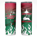 Personalized South Sydney Rabbitohs Skinny Tumbler Y2K Grunge Aesthetic With Cyber Flames and Starburst Graphics