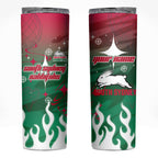 Personalized South Sydney Rabbitohs Skinny Tumbler Y2K Grunge Aesthetic With Cyber Flames and Starburst Graphics
