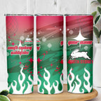 Personalized South Sydney Rabbitohs Skinny Tumbler Y2K Grunge Aesthetic With Cyber Flames and Starburst Graphics