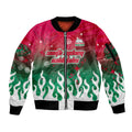 Personalized South Sydney Rabbitohs Sleeve Zip Bomber Jacket Y2K Grunge Aesthetic With Cyber Flames and Starburst Graphics