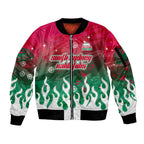 Personalized South Sydney Rabbitohs Sleeve Zip Bomber Jacket Y2K Grunge Aesthetic With Cyber Flames and Starburst Graphics