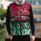 Personalized South Sydney Rabbitohs Sleeveless Puffer Jacket Y2K Grunge Aesthetic With Cyber Flames and Starburst Graphics