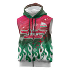 Personalized South Sydney Rabbitohs Sleeveless Zip Hoodie Y2K Grunge Aesthetic With Cyber Flames and Starburst Graphics
