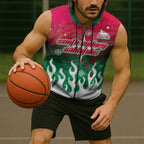 Personalized South Sydney Rabbitohs Sleeveless Zip Hoodie Y2K Grunge Aesthetic With Cyber Flames and Starburst Graphics