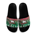 Personalized South Sydney Rabbitohs Slide Sandals Y2K Grunge Aesthetic With Cyber Flames and Starburst Graphics