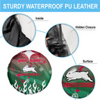 Personalized South Sydney Rabbitohs Spare Tire Cover Y2K Grunge Aesthetic With Cyber Flames and Starburst Graphics