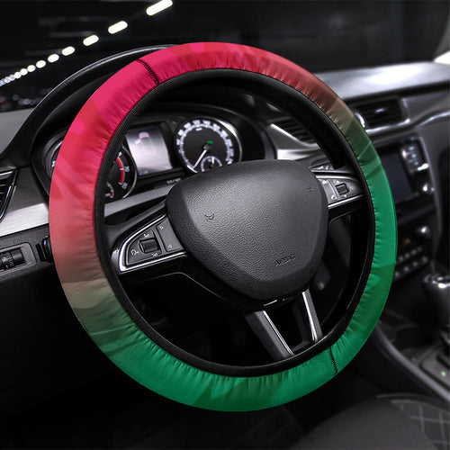 South Sydney Rabbitohs Steering Wheel Cover Y2K Grunge Aesthetic With Cyber Flames and Starburst Graphics