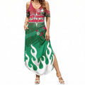 Personalized South Sydney Rabbitohs Summer Maxi Dress Y2K Grunge Aesthetic With Cyber Flames and Starburst Graphics