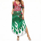 Personalized South Sydney Rabbitohs Summer Maxi Dress Y2K Grunge Aesthetic With Cyber Flames and Starburst Graphics