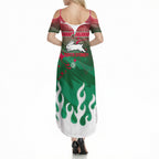 Personalized South Sydney Rabbitohs Summer Maxi Dress Y2K Grunge Aesthetic With Cyber Flames and Starburst Graphics