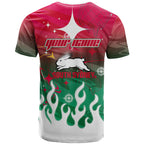 Personalized South Sydney Rabbitohs T Shirt Y2K Grunge Aesthetic With Cyber Flames and Starburst Graphics