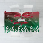 Personalized South Sydney Rabbitohs Tablecloth Y2K Grunge Aesthetic With Cyber Flames and Starburst Graphics