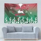 Personalized South Sydney Rabbitohs Tapestry Y2K Grunge Aesthetic With Cyber Flames and Starburst Graphics