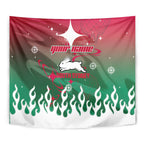 Personalized South Sydney Rabbitohs Tapestry Y2K Grunge Aesthetic With Cyber Flames and Starburst Graphics