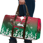 Personalized South Sydney Rabbitohs Travel Bag Y2K Grunge Aesthetic With Cyber Flames and Starburst Graphics