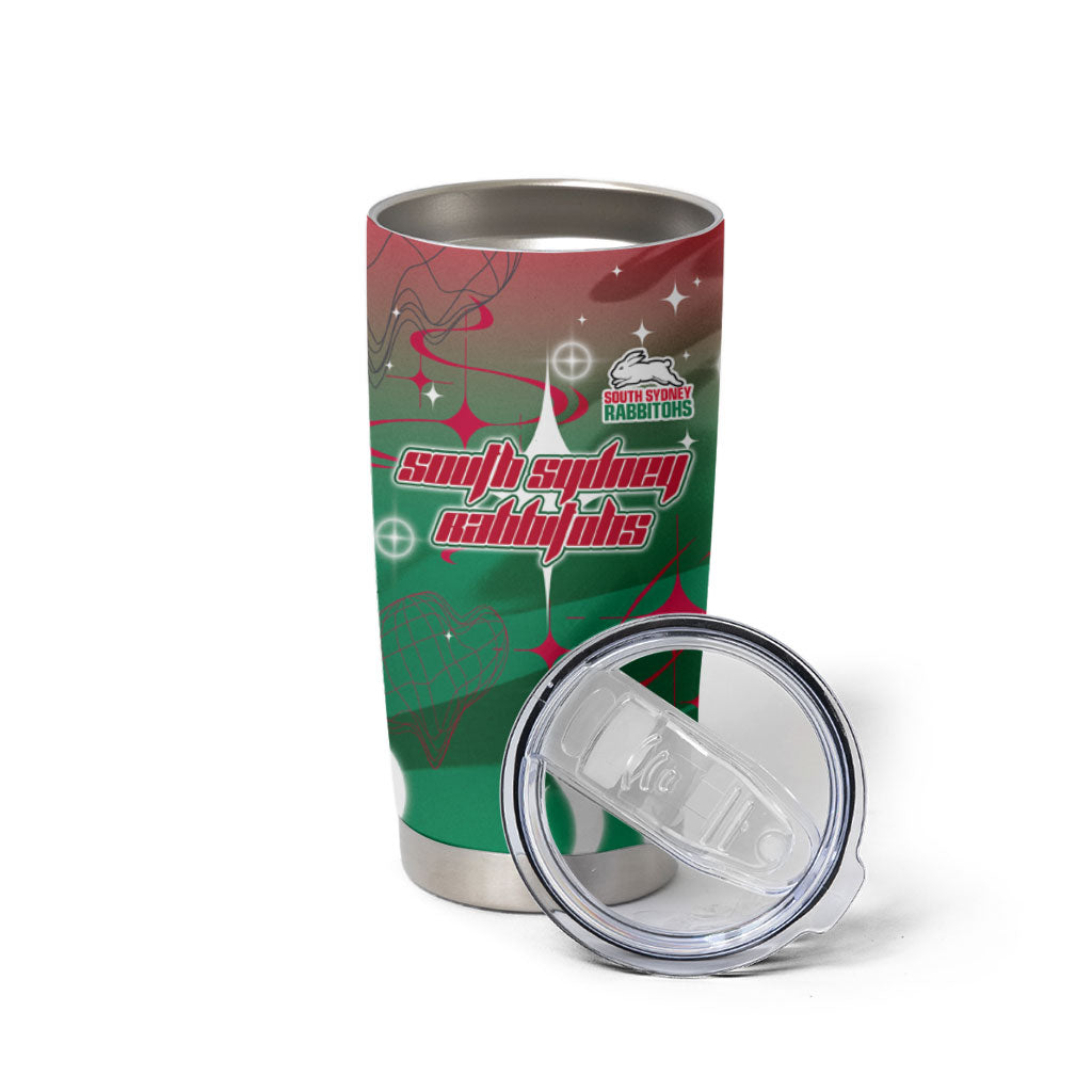 Personalized South Sydney Rabbitohs Tumbler Cup Y2K Grunge Aesthetic With Cyber Flames and Starburst Graphics
