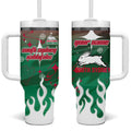 Personalized South Sydney Rabbitohs Tumbler With Handle Y2K Grunge Aesthetic With Cyber Flames and Starburst Graphics