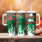 Personalized South Sydney Rabbitohs Tumbler With Handle Y2K Grunge Aesthetic With Cyber Flames and Starburst Graphics