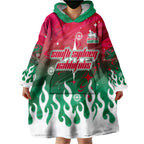 Personalized South Sydney Rabbitohs Wearable Blanket Hoodie Y2K Grunge Aesthetic With Cyber Flames and Starburst Graphics