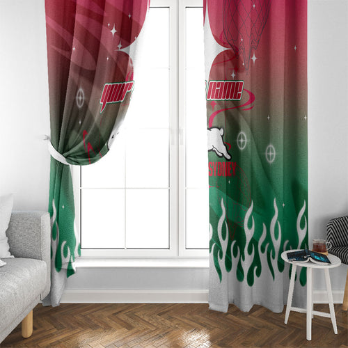 Personalized South Sydney Rabbitohs Window Curtain Y2K Grunge Aesthetic With Cyber Flames and Starburst Graphics
