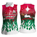 Personalized South Sydney Rabbitohs Women Sleeveless Polo Shirt Y2K Grunge Aesthetic With Cyber Flames and Starburst Graphics