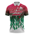 Personalized South Sydney Rabbitohs Zipper Polo Shirt Y2K Grunge Aesthetic With Cyber Flames and Starburst Graphics