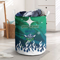 Personalized Canberra Raiders Laundry Basket Y2K Grunge Aesthetic With Cyber Flames and Starburst Graphics