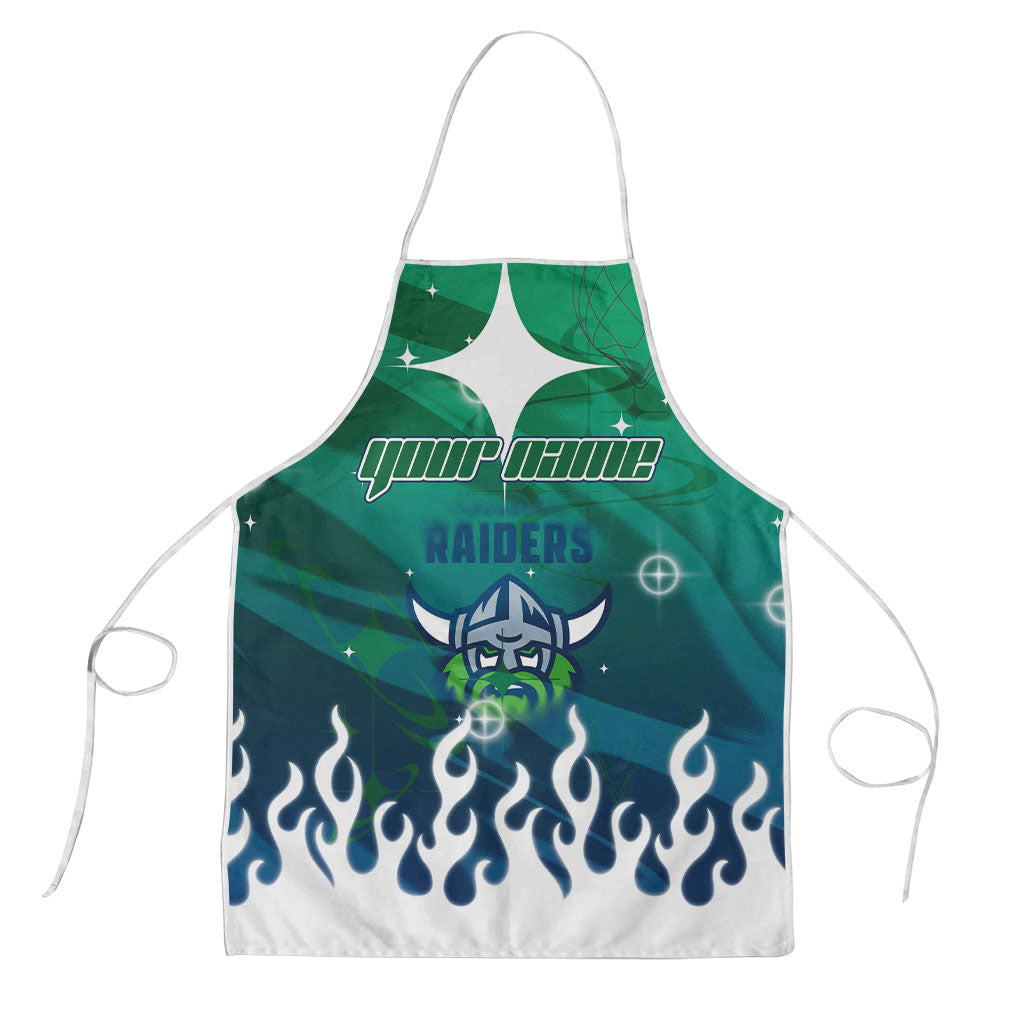 Personalized Canberra Raiders Apron Y2K Grunge Aesthetic With Cyber Flames and Starburst Graphics
