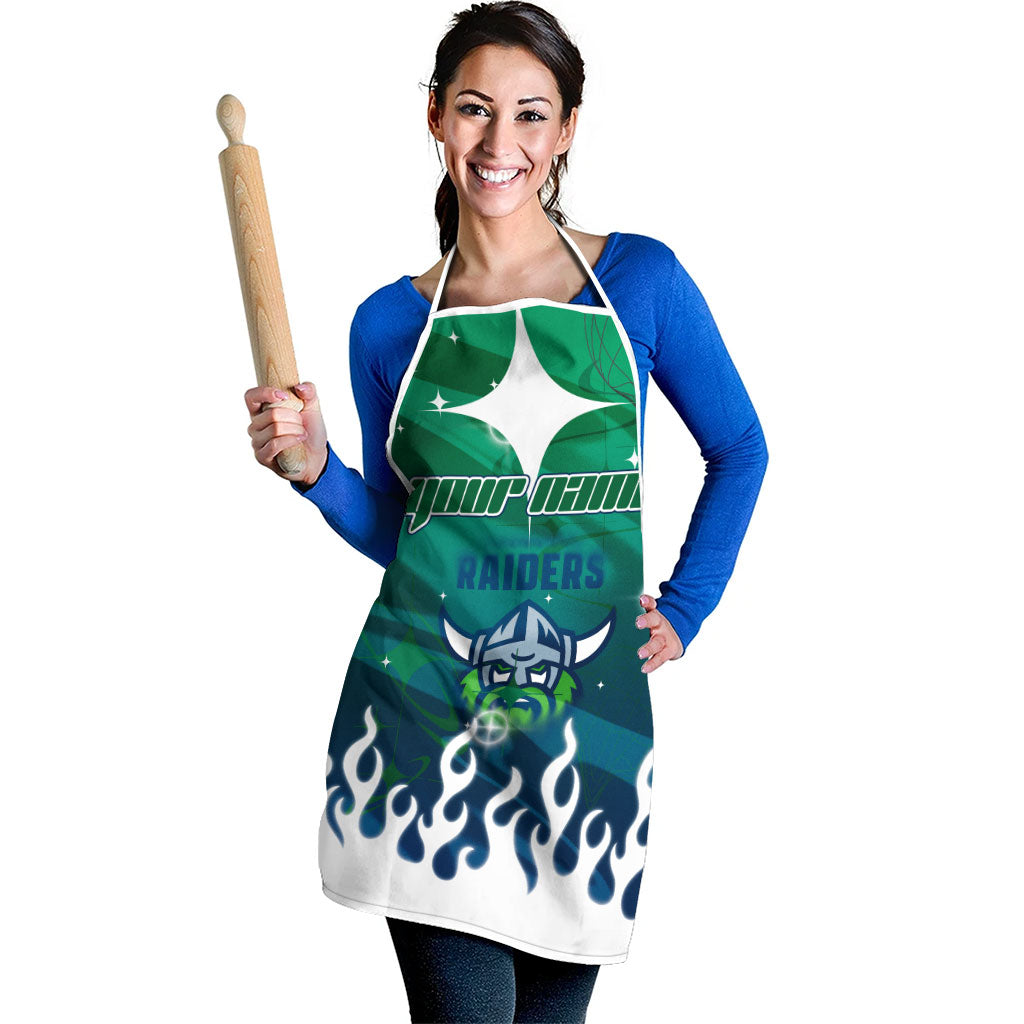 Personalized Canberra Raiders Apron Y2K Grunge Aesthetic With Cyber Flames and Starburst Graphics