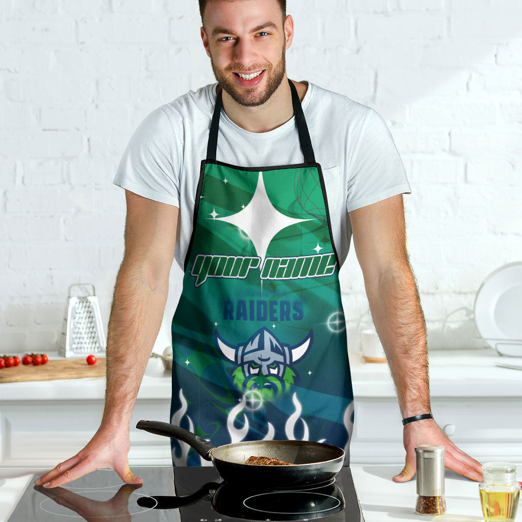 Personalized Canberra Raiders Apron Y2K Grunge Aesthetic With Cyber Flames and Starburst Graphics